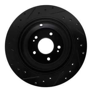 Genesis G80 Brake Rotor (1) - Rear Right - R1 Concepts - Drilled & Slotted - Black - `09-`20